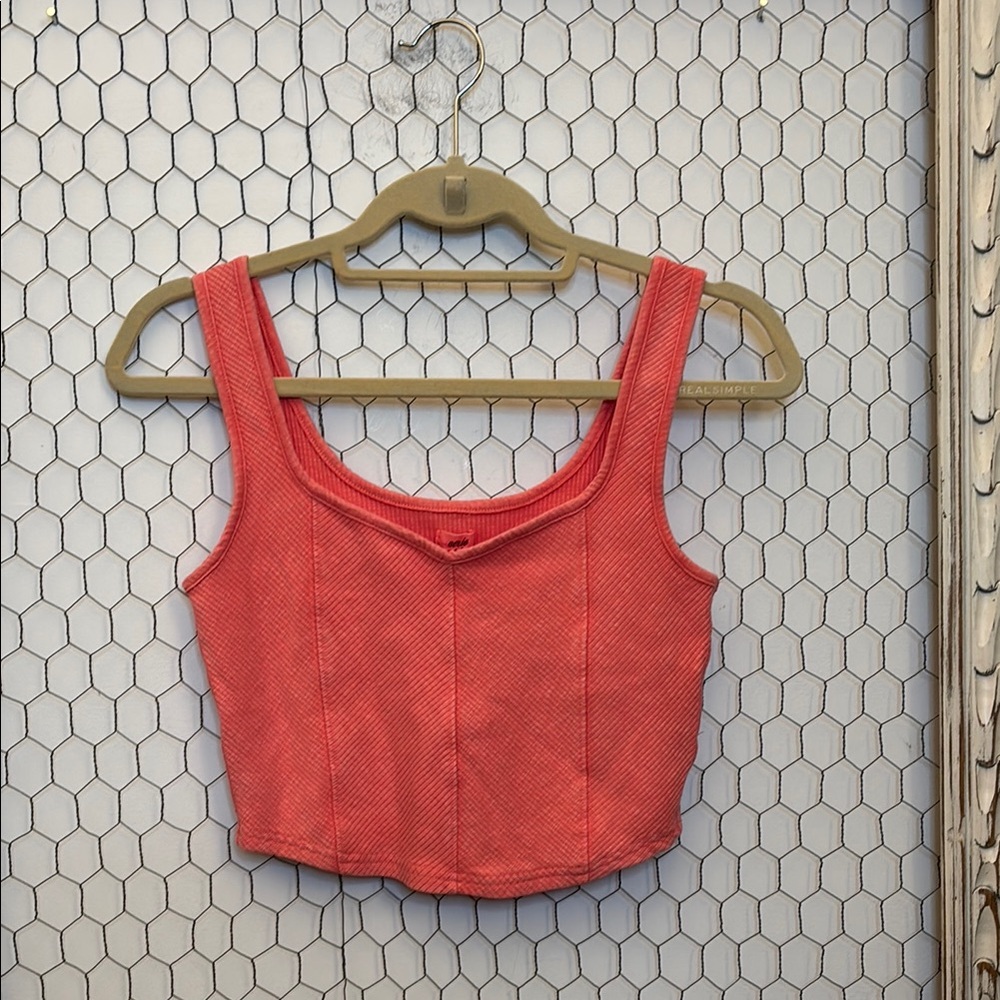 aerie Coral Ribbed Crop Tank Top